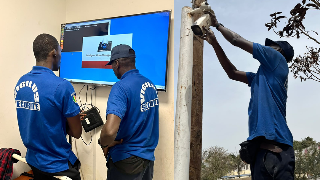 Techniciens Vigilus configurant et installant un système CCTV